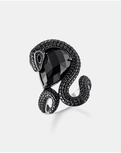 THOMAS SABO - Snake ring with drop-shaped black zirconia