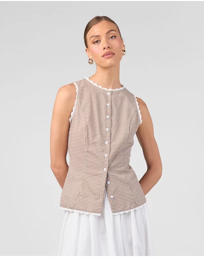 MVN - Gingham Lace Trim Top
