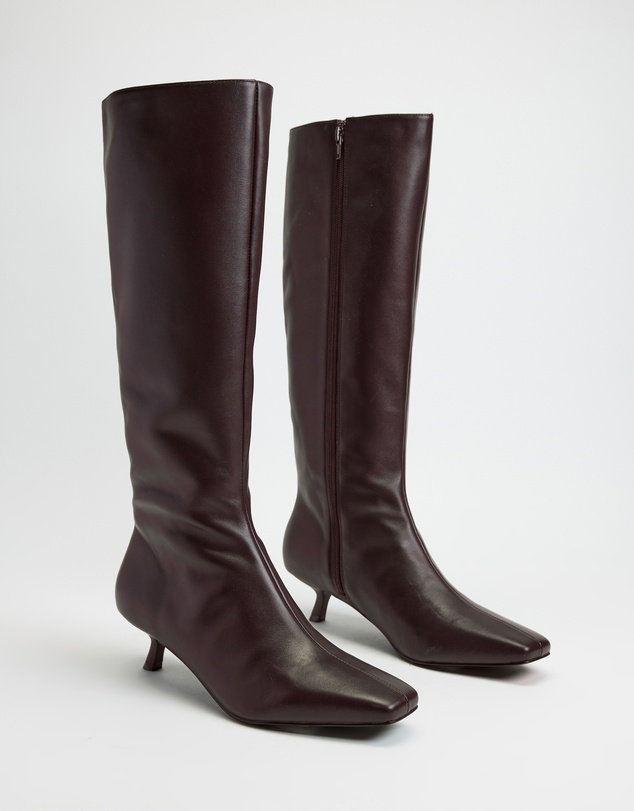 AERE - Maria Leather Knee High Kitten Heel Boots
