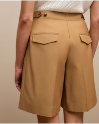 Trenery - Cotton Blend Longline Pleat Short in Rich Tan