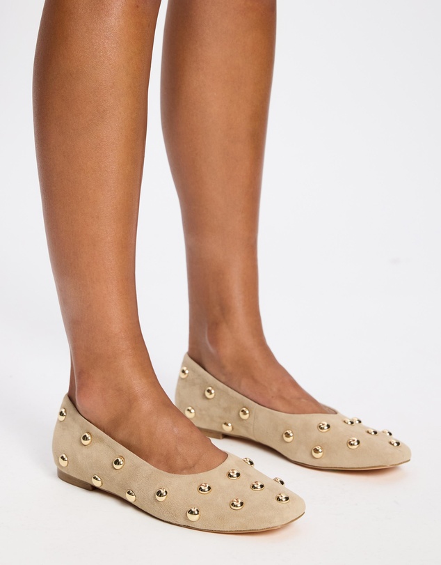 AERE - Studded Suede Ballet Flats