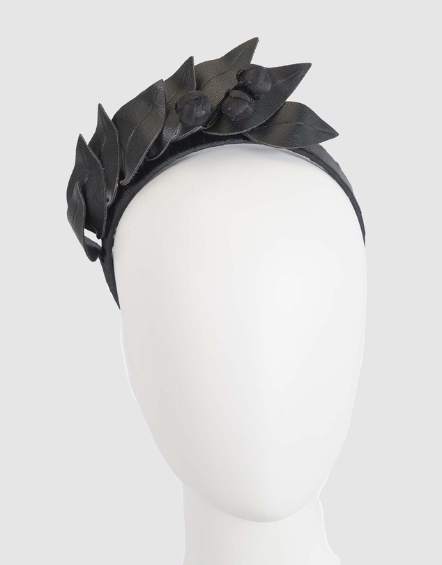 Max Alexander - Black Leather Flowers Headband