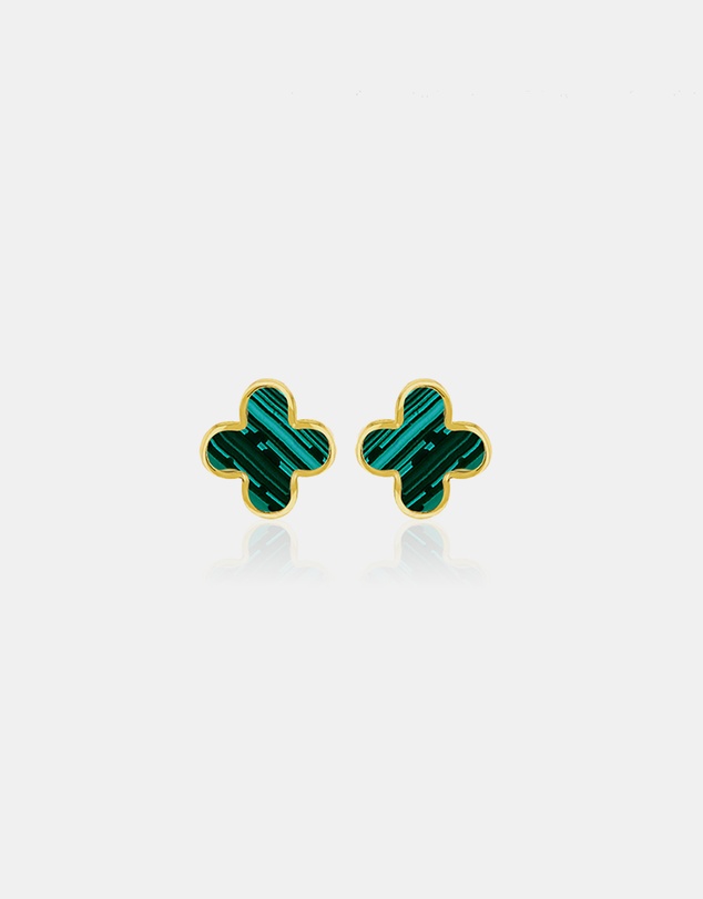 Zoe Olivia - 9K Gold Malachite Petal Stud Earrings