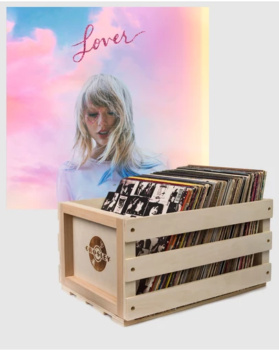 Universal Music - Crosley Record Storage Crate & Taylor Swift Lover 2P Vinyl Album Bundle