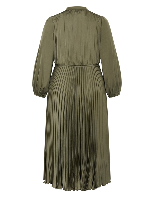 City Chic - Plus size Haley Long Sleeve Pleat Dress - olive