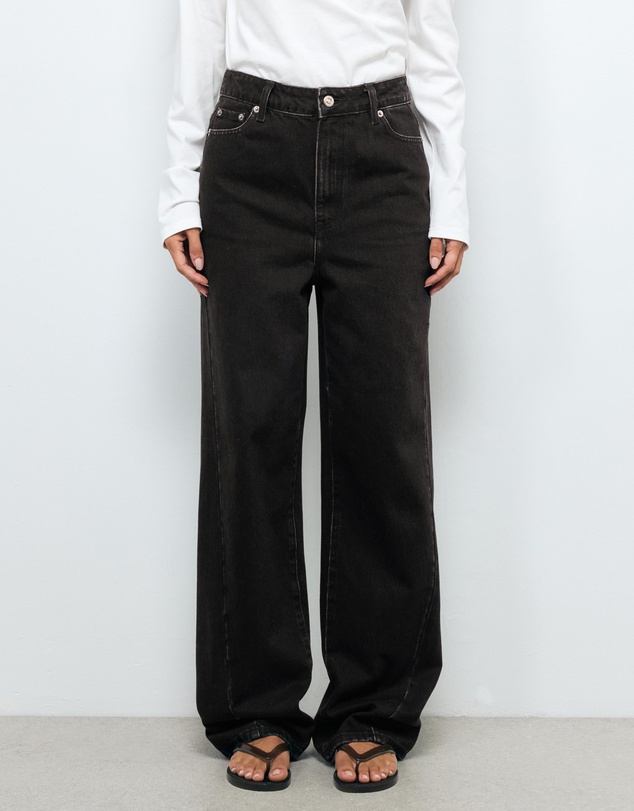 AERE - High Rise Seam Detail Wide Leg Jeans
