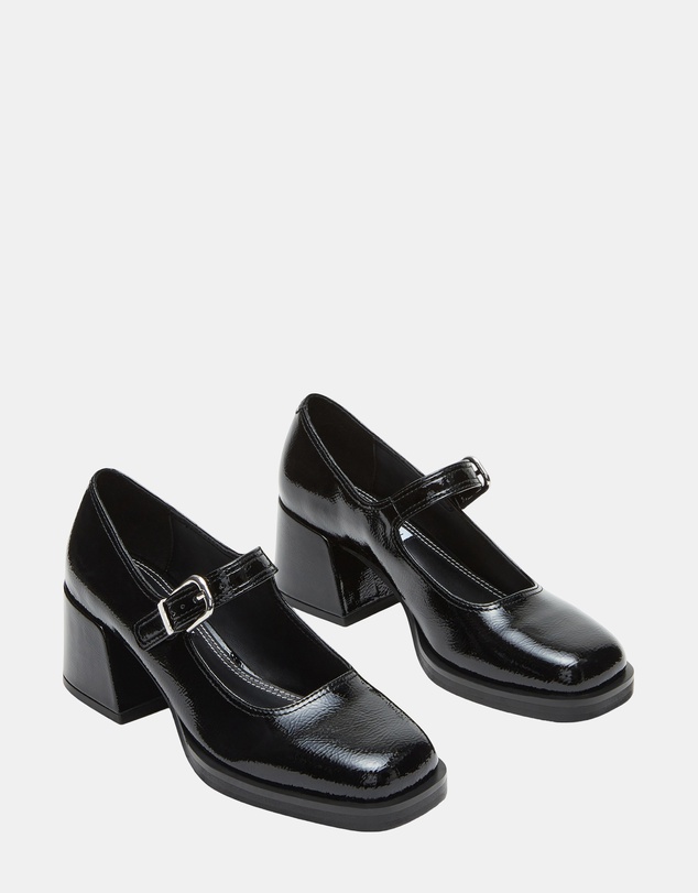 Steve Madden - Lisbon Black Crinkle Patent Mary Jane Loafers
