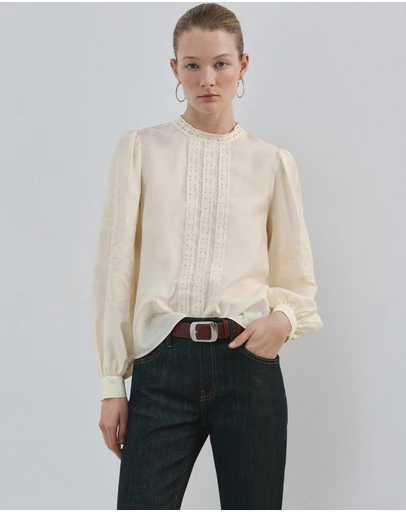 M.N.G - Cotton Blouse With Floral Embroidery