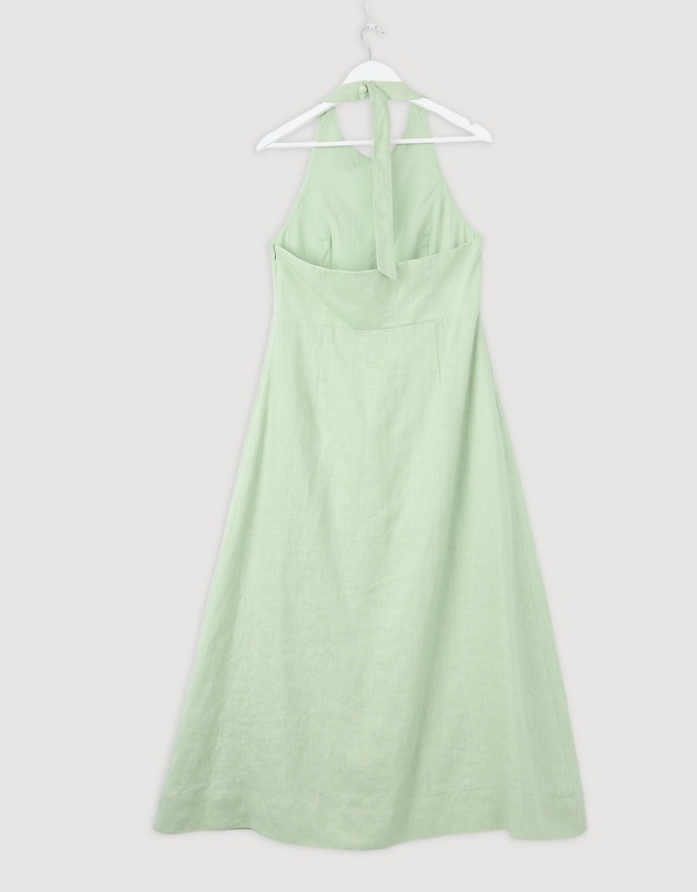Revibe - Repaired AERE Waverly Halter Linen Midi Dress - AU 12