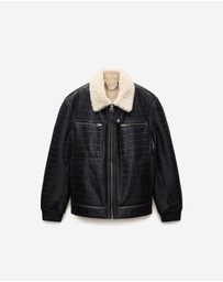 Calibre - Croc Embossed Leather Shearling Jacket Chocolate