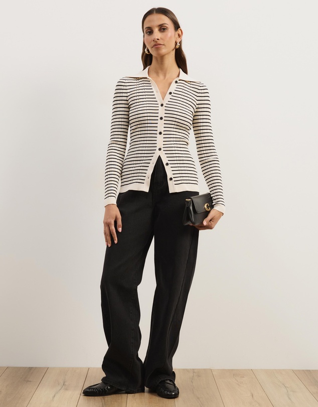 Atmos&Here - Noa Button Front Striped Cardigan