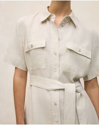 Trenery - Linen Pocket Detail Shirt Dress in Flax