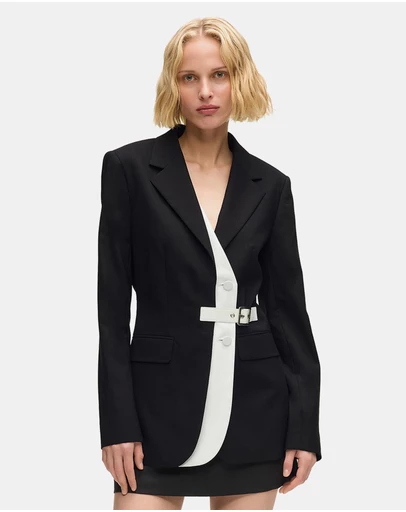 Karl Lagerfeld - Belted Contrast Lapel Blazer
