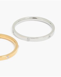 Lovisa - Waterproof Mixed Metals Plated Stainless Steel Skinny Cubic Zirconia Dot Rings 2-Pack