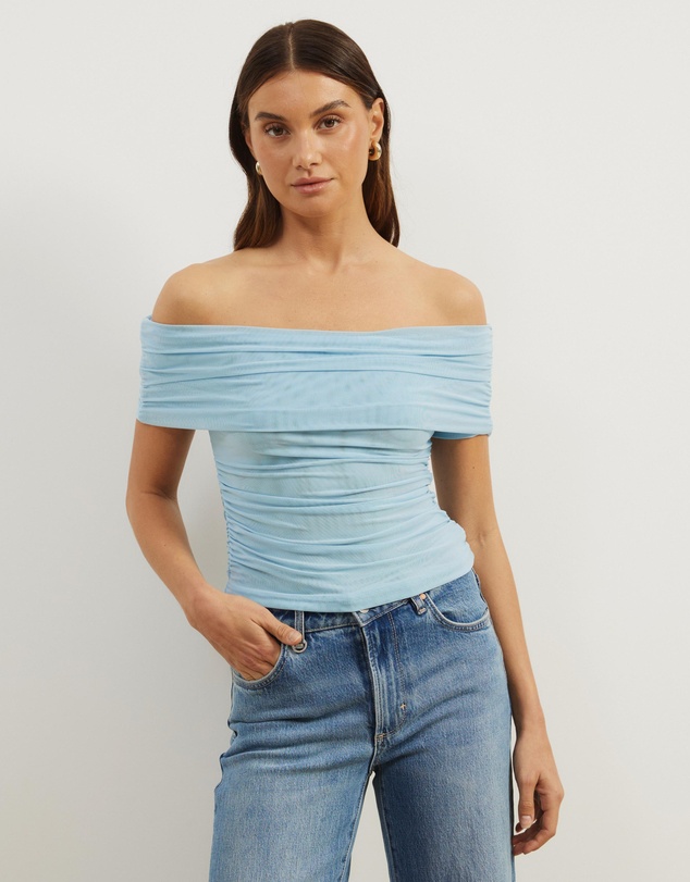 Atmos&Here - Elka Short Sleeve Mesh Off Shoulder Top