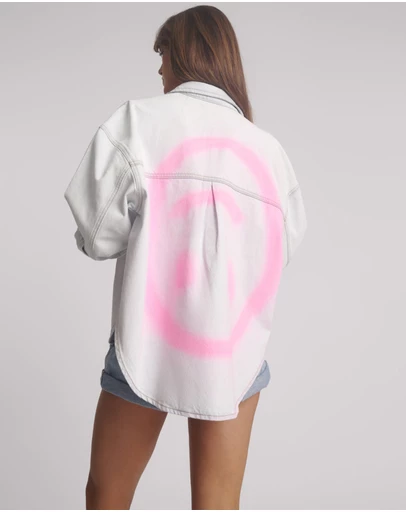 ONE TEASPOON - Hand-Sprayed Smiley Daria Denim Shacket - Bel Air Blue