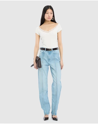 ROTATE - Straight Denim Zip Jeans