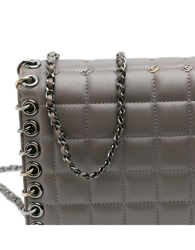 Pre-Loved by Azura Reborn - Pre-Loved Small Lambskin Chocolate Bar CC Piercing Studded Chain Flap