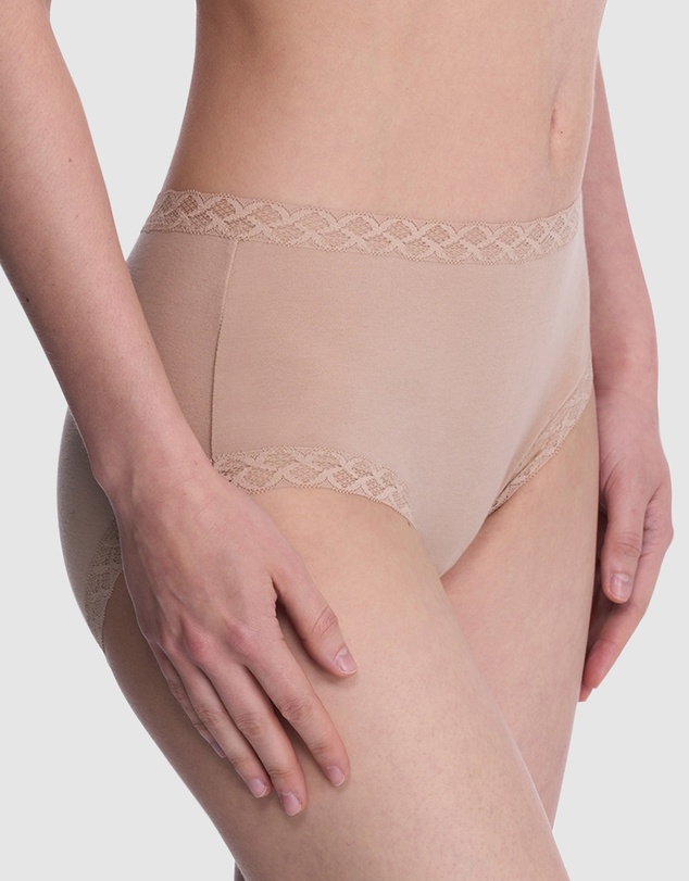 Natori - Bliss Lace Trim Pima Cotton High Waist Full Brief