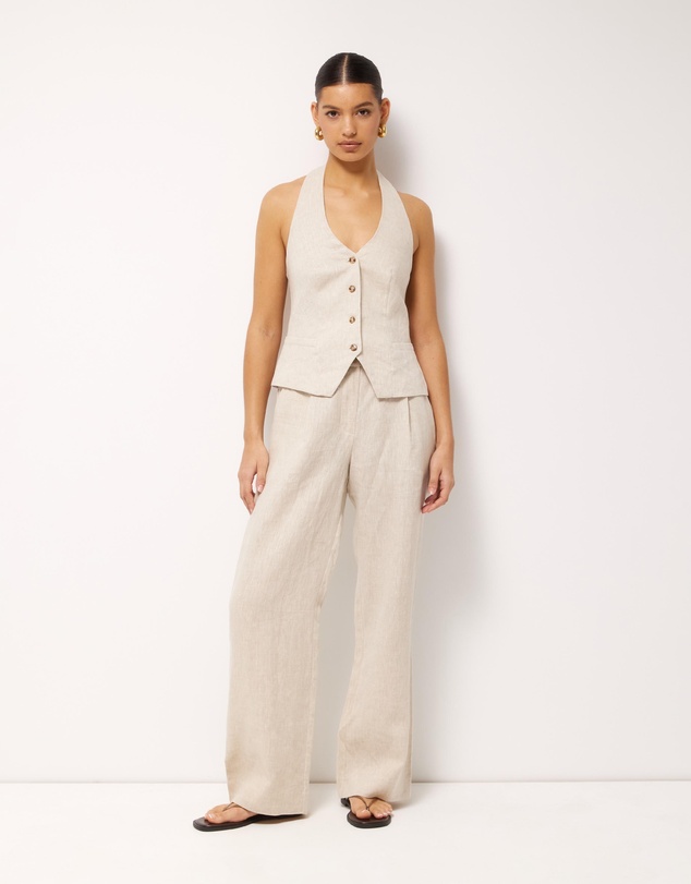 AERE - Ana Linen Button Front Halter Top