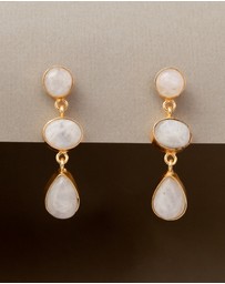 Meshca - 3 Stone Rainbow Moonstone Earrings
