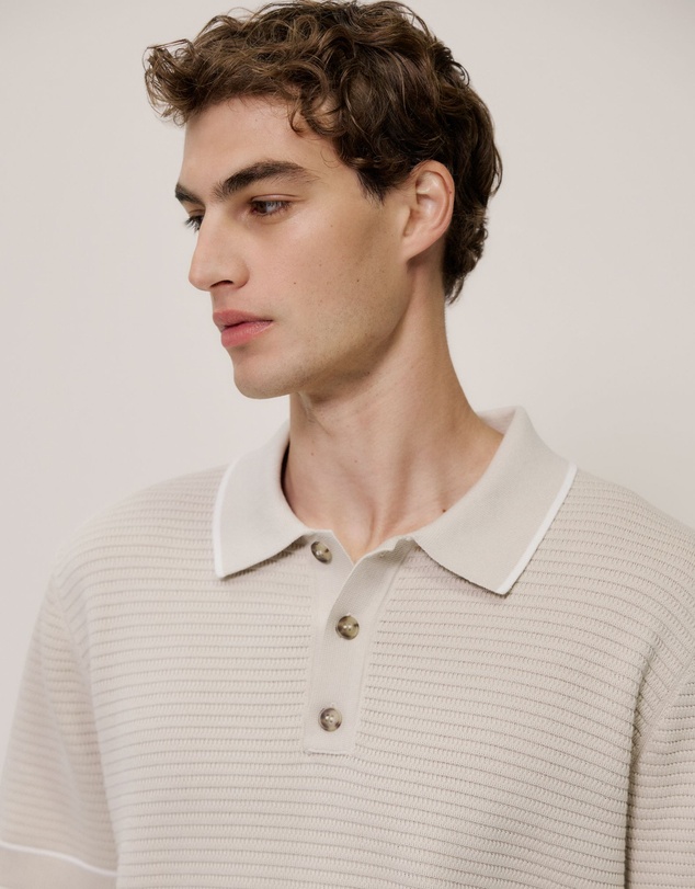 Trenery - Textured Cotton Tipped Knit Polo in Stone