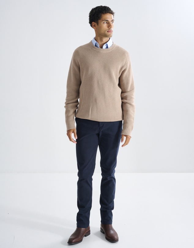 3 Wise Men - 3 Wise Men Drake Crew Neck Wool Blend Knit - Squirrel Brown