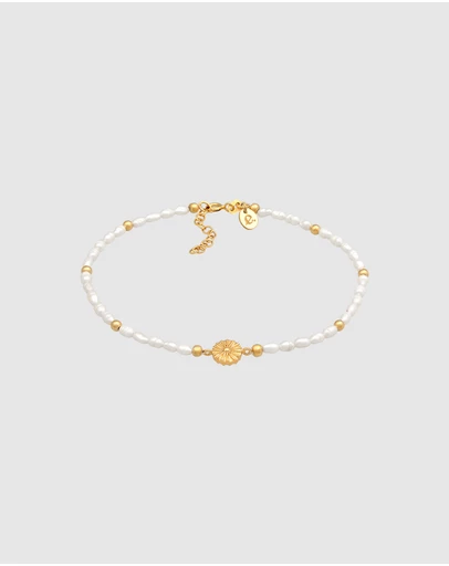Elli Jewelry - Freshwater Pearl Sun Anklet in Gold-Plated 925 Silver