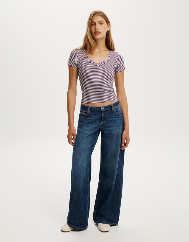 Cotton On - Goldie Rib V Neck Short Sleeve