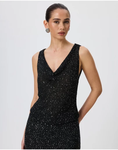 Tussah - Emilia Sequin Knit Cowl Neck Top