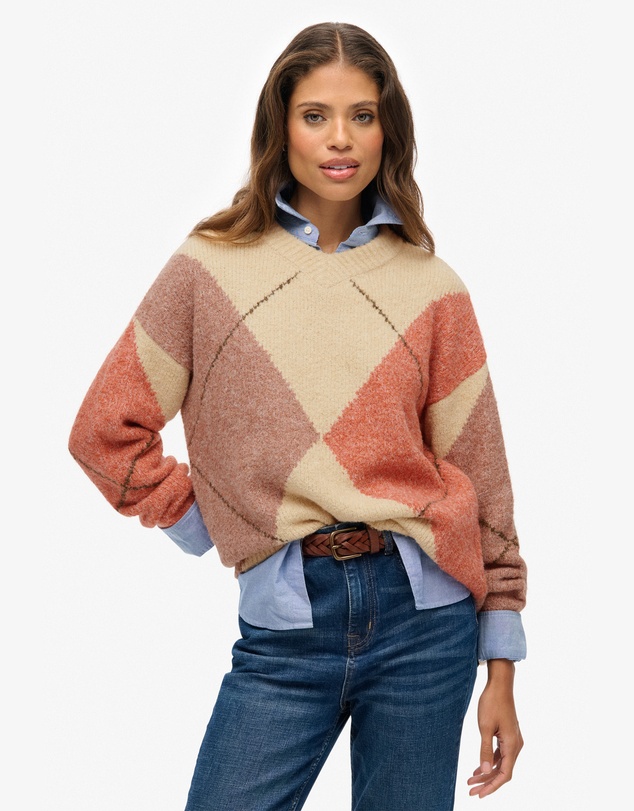 Superdry - Oversized Argyle V Neck Jumper