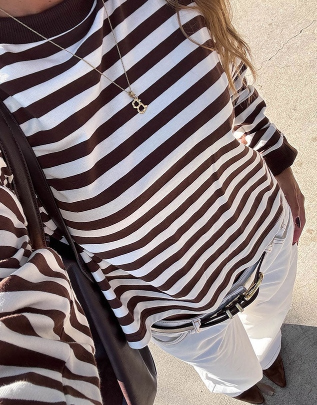 Beginning Boutique - So Breezy Chocolate Stripe Long Sleeve Top