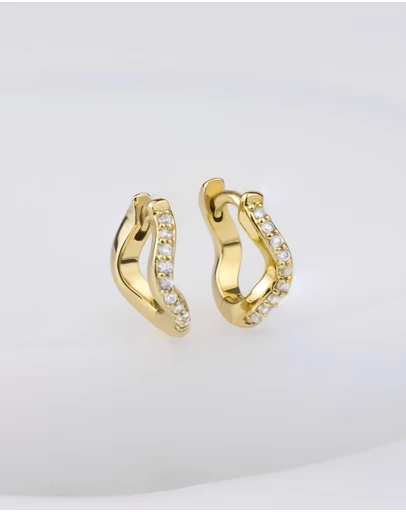 Wanderlust + Co - Scallop Pave Gold 8mm Baby Huggie Earrings