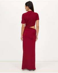 Dazie - Evening Gem Ruched Cut Out Short Sleeve Jersey Maxi Dress