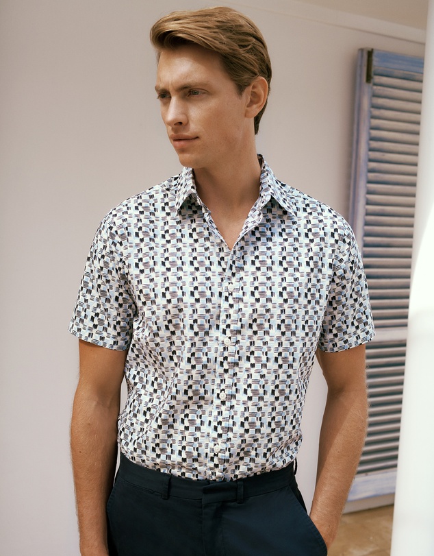 Trenery - Reed Poplin Short Sleeve Shirt in Navy