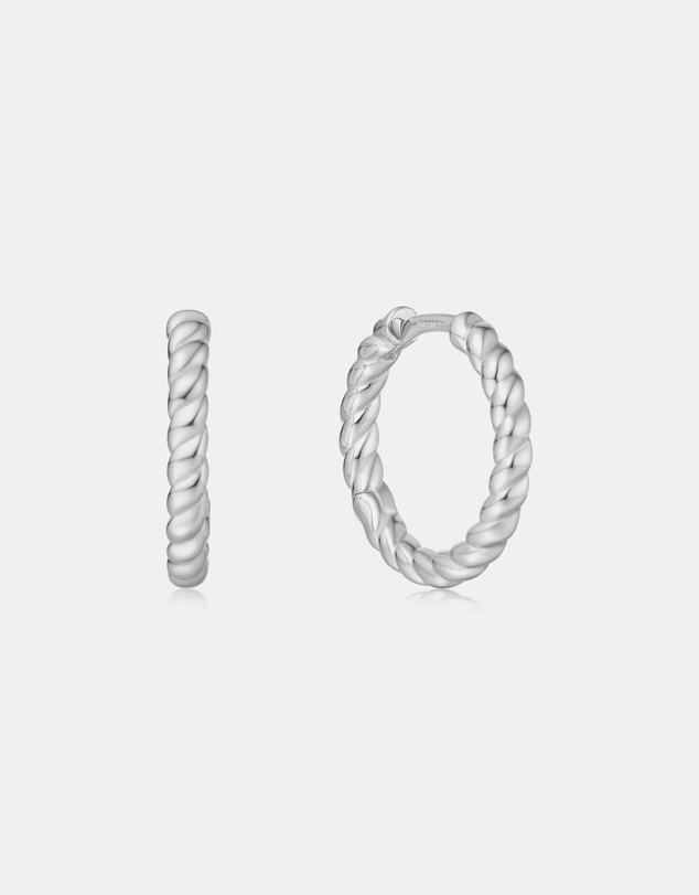 Ania Haie - Ania Haie Silver Texture Medium Huggie Hoop Earrings