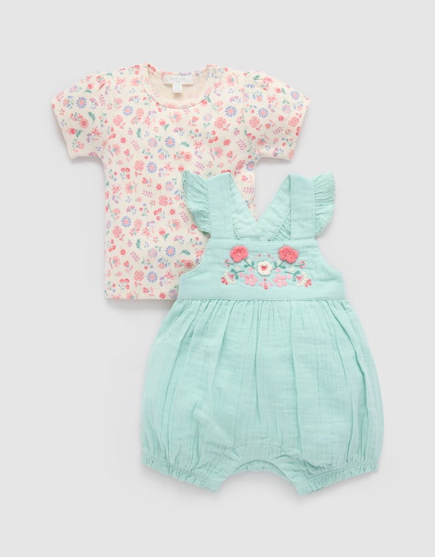 Purebaby - Embroidered Overall Set -Kids-Babies