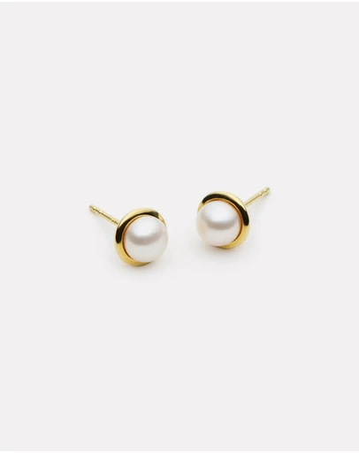 Najo - Moonbeam Yellow Gold & Pearl Stud Earring