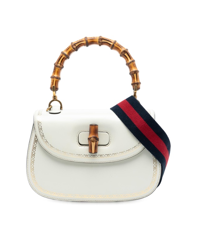 Pre-Loved by Azura Reborn - Pre-Loved Calfskin Frame Print Bamboo Top Handle Bag