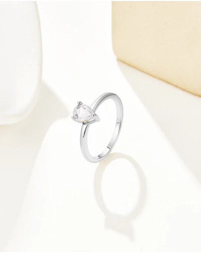 Mestige - Pear Cut Evie Ring - Silver Plated