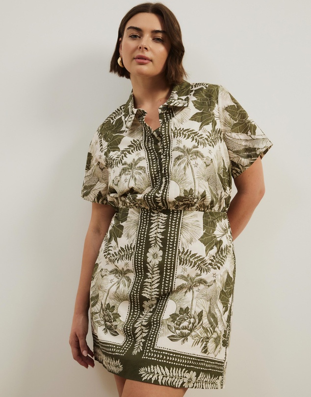Atmos&Here Curvy - Remi Linen Blend Mini Shirt Dress