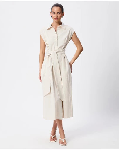 Tussah - Joanna Linen Blend Tie Front Midi Shirt Dress