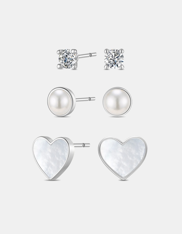 Mestige - Starlight Trio Earrings Set - Silver Plated