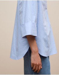 Trenery - Yarn Dyed Cotton Poplin Half Sleeve Shirt in Sky