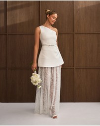 Six Stories - One Shoulder Satin Dress with Lace Skirt