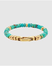 Nialaya Jewellery - Men's Hexagon Beaded Bracelet with Turquoise and Gold