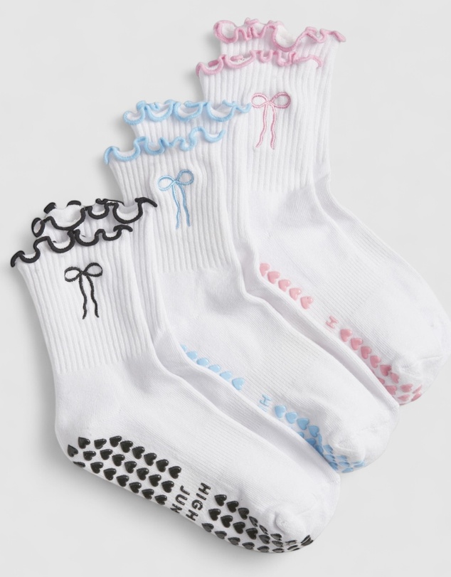 High Heel Jungle - Bowtiful Frilled Edge Grip Sock - 3 Pack Value Bundle