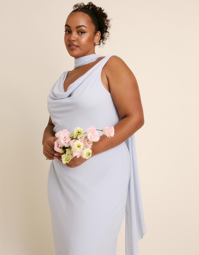 Six Stories - Plunge Cowl Front Chiffon Bridesmaid Dress with Neck Scarf