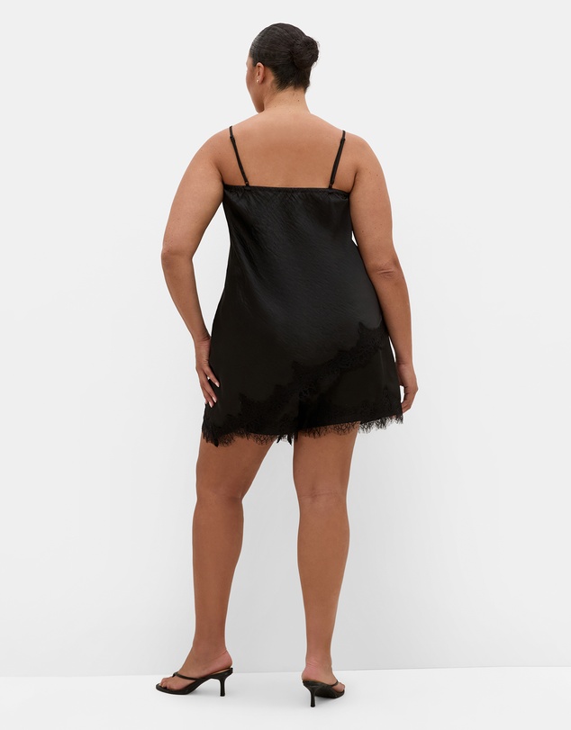 City Chic - Plus size Lace Asymmetrical Satin Cami - black