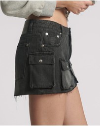 ONE TEASPOON - Sloane Low Waist Denim Mini Skirt - Faded Black